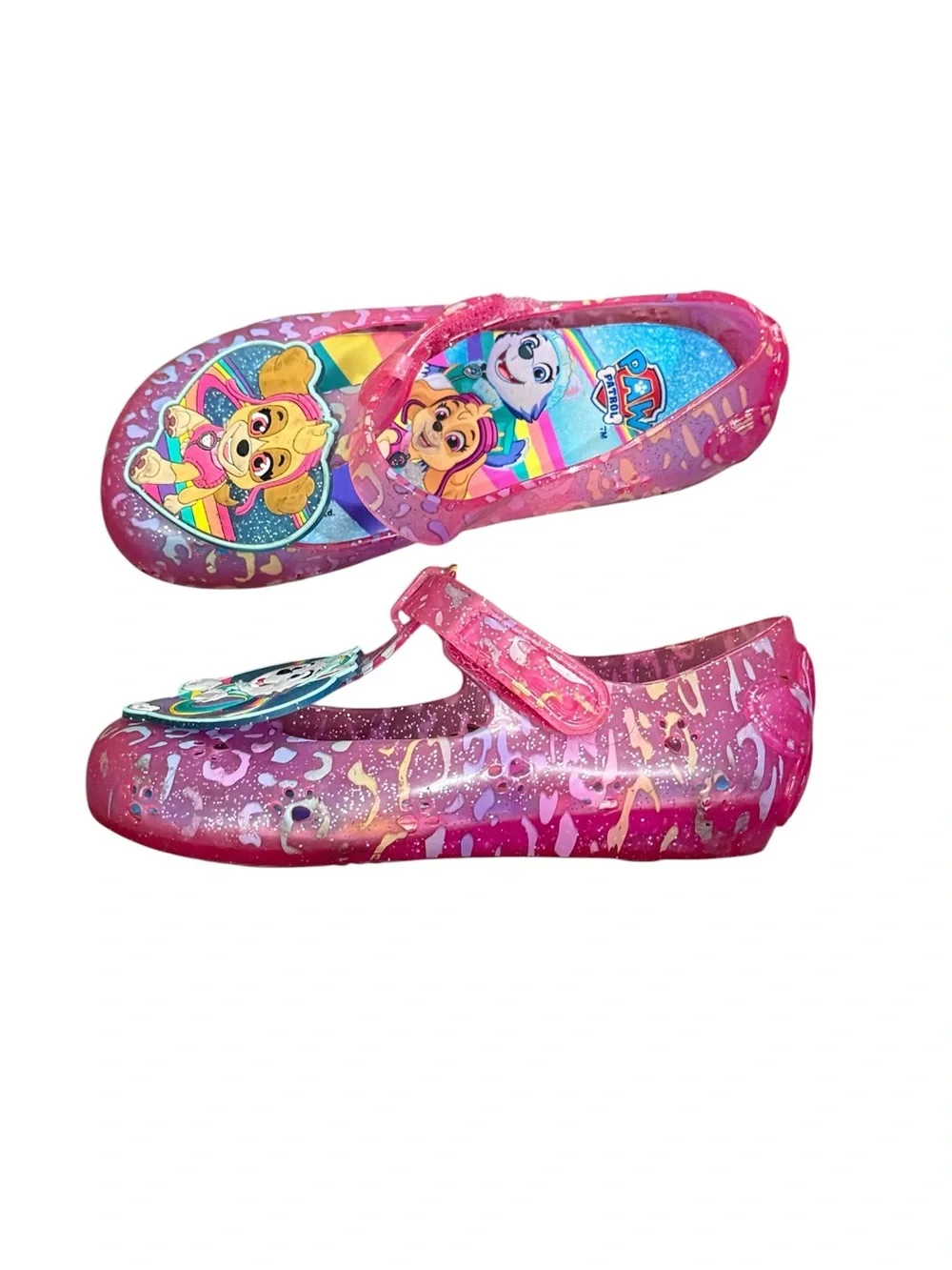 Paw Patrol Pink Purple Glitter Mary Jane Shoes with Rainbow Graphics